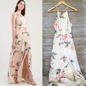 Jenny Yoo Anthro Kayla Print Halter Neck Strappy Maxi Dress Bridesmaid Cocktail